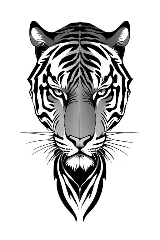 Tiger Half Face And Tribal Lines Only Use Black