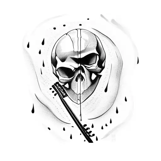 A Skull Playing A Guitar In The Rain