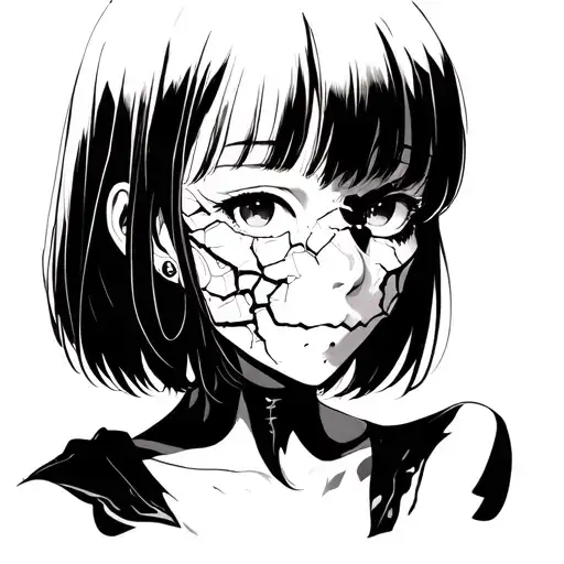 Anime Girl With A Broken Porcelain Mask