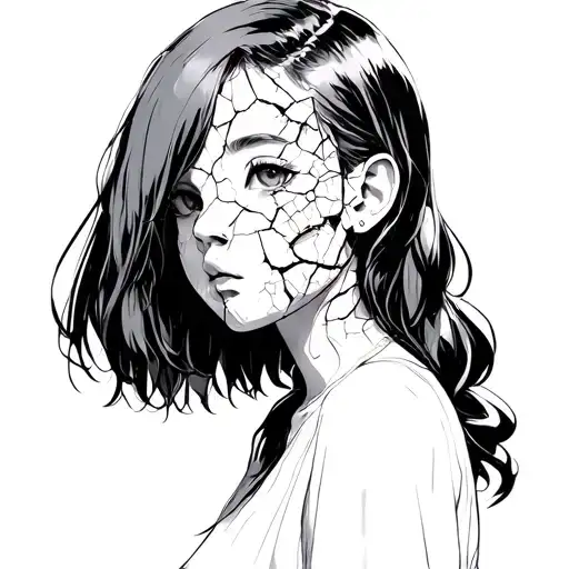 Anime Girl With Broken Porcelain Mask Side Profile