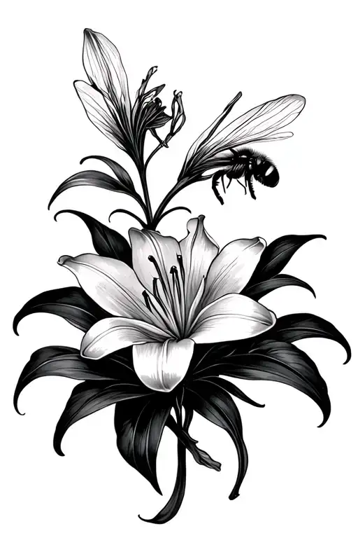 Lily Flower And Bee