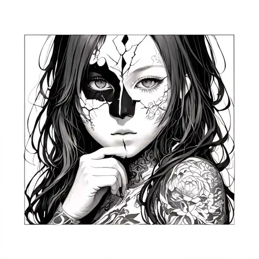 Anime Girl With A Broken Porcelain Mask