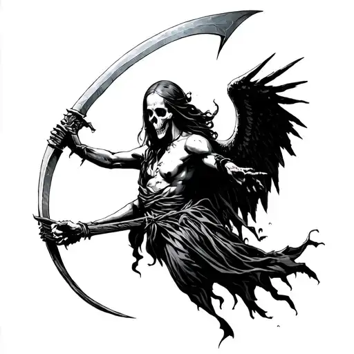 Death Angel Holding Scythe Spread Arms Wide Open