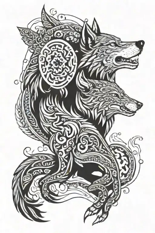 Combine Elements Of Nordic Mythology With A Wolf Motif In A Unique And Intricate Design