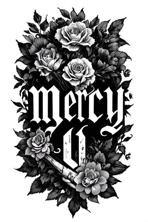 Detailed Caligraphy With Word Mercy And No Design Featuring