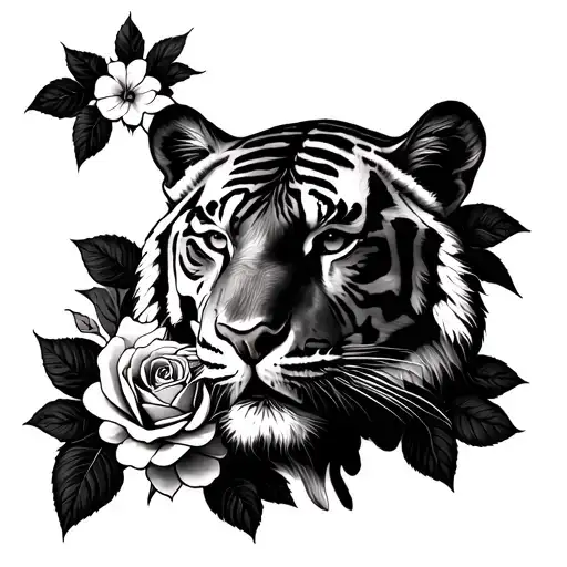 Tiger And Roses Blooming The Sun Is Up And The Moon Is Down