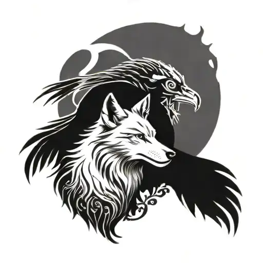 Wolf And Crow As Ying Yang Symbol