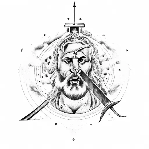 Zeus With Outer Space Behind Him And Lightning Coming From His Axe