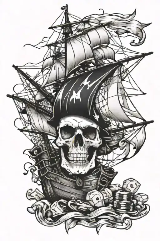 Poker Money Pirate Skull Ship Sailing Towards