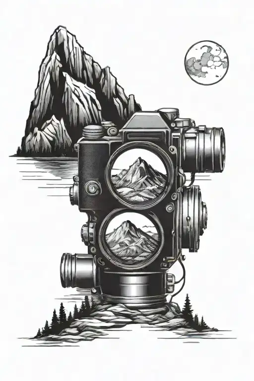 Camera Lens With A Mountain Landscape Inside