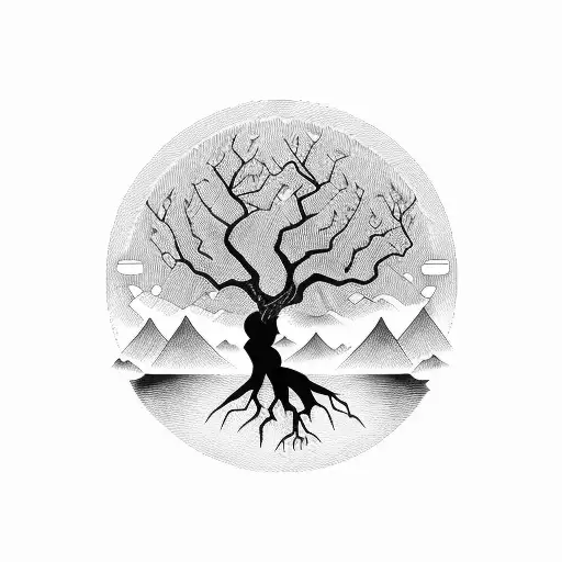 A Tree Made Of Musical Notes With Roots In The Shape Of Mountains