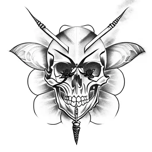 Skull With Gladiolus Leaf Bee