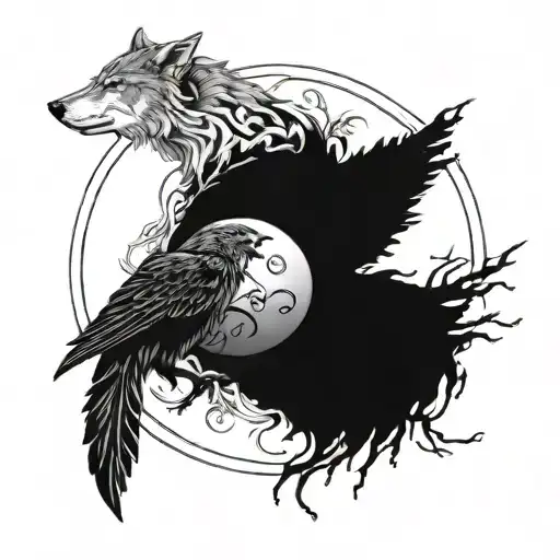 Wolf And Crow As Ying Yang Symbol