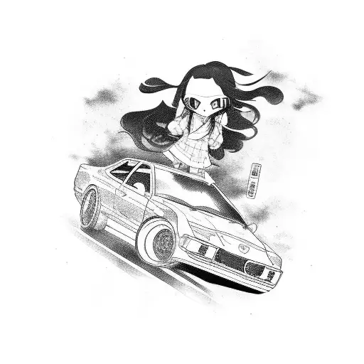 A Manga Girl Driving An Asian Car In A Drift Race In Vietnam