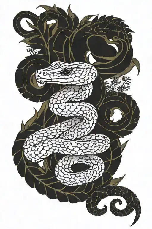 Fern And Copperhead Snake Amidst