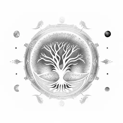 Tree Of Life Back Tattoo With Moon Phases