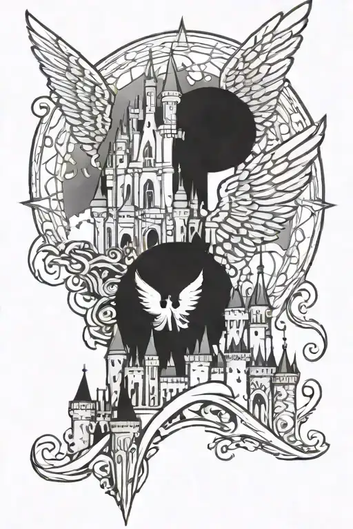 Disney Castle Including Angel Wings And Looking Toward The Future