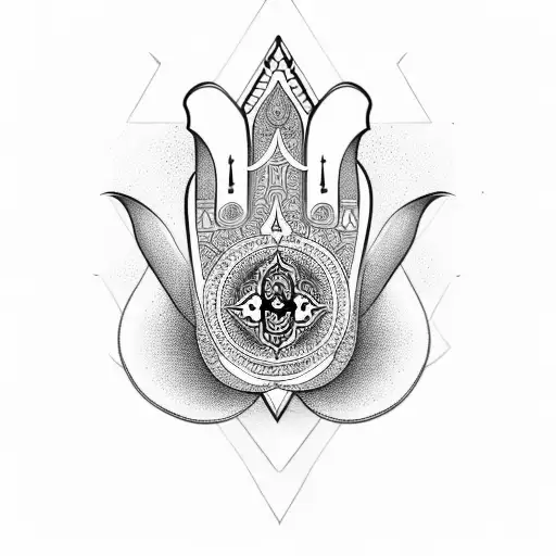 Hamsa Symbol With Lotus Flower And The Hamsa Prayer