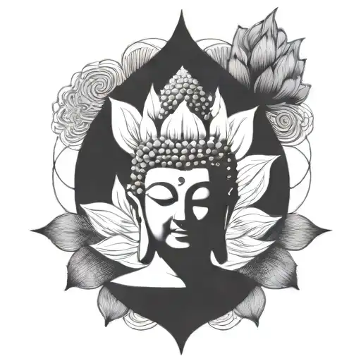 An Abstract Interpretation Of Buddha's Face Emerging From A Lotus Flower