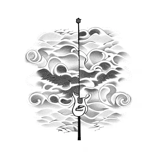 A Guitar Merging With Waves On A Beach