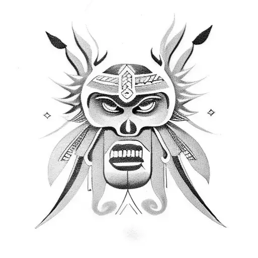 Combine The Moluccan Indigenous Symbols With Dark Fantasy Elements In A Blackwork Style