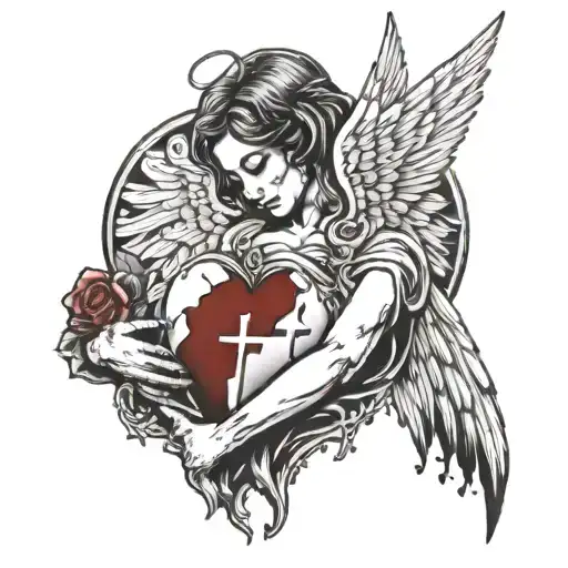 Angel With Bleeding Broken Heart