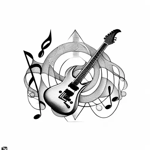 Musical Notes Forming The Shape Of A Guitar