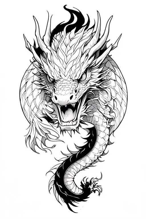 Japanesse Style Dragon With Some Fine Lines Going All