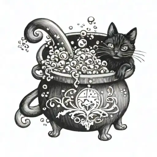 Witch Cauldron With Bubbles Black Cat Girly