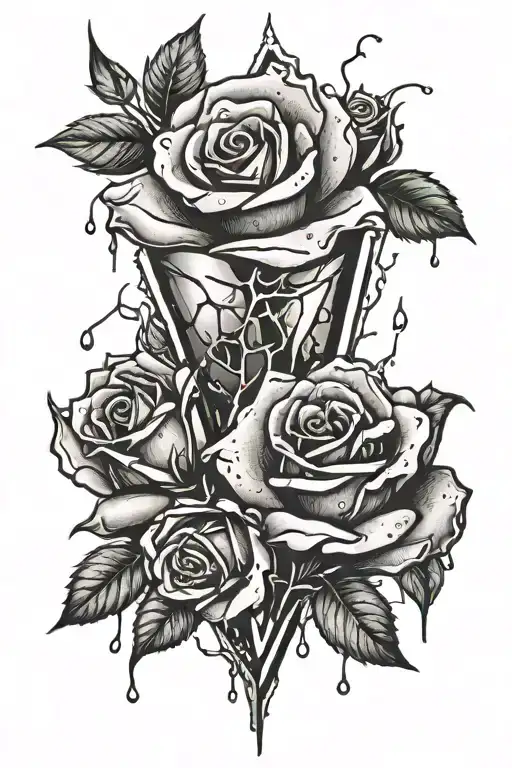 Broken Glass With Water Drops Roses And Lightning