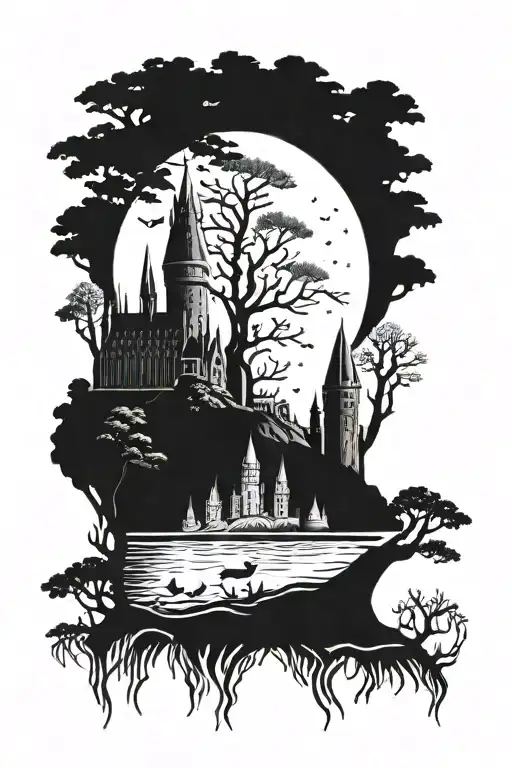 Hogwarts Castle Harry Potter Trees Water