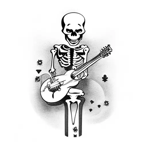 A Skeleton Playing A Guitar Inside A Vintage Car