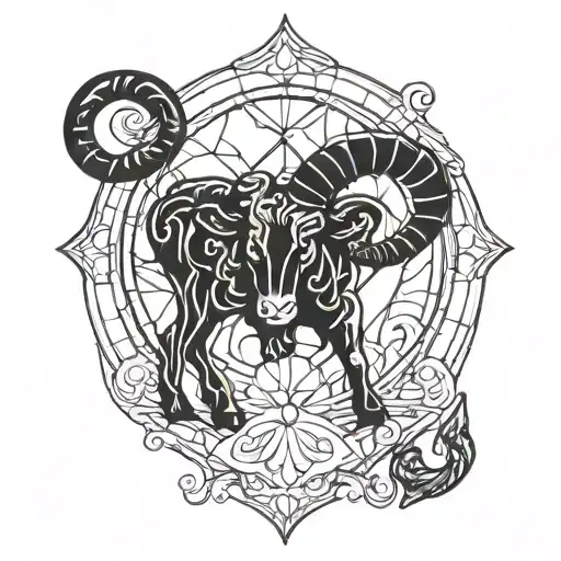 Aries Symbol Incorporated Into A Religious Stained Glass Window Design