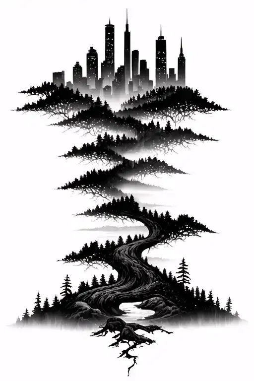 City Skyline Merging Into Forest Landscape