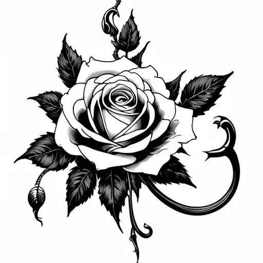 Rose And Fishing Hook Intertwined