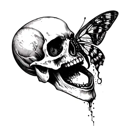 Skull With Moth Emerging From Mouth