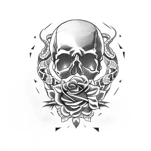 Skull With Snake And Rose