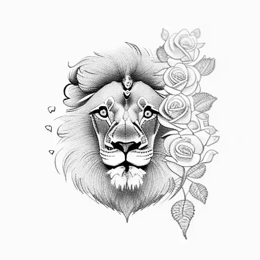 Lion With Roses And Clouds