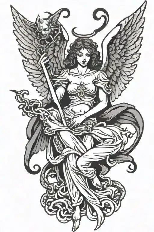 Angel Holding Devil By Chains Made