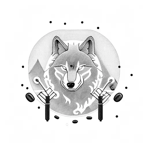 A Fierce Wolf Surrounded By Coffee Beans And Gaming Controllers