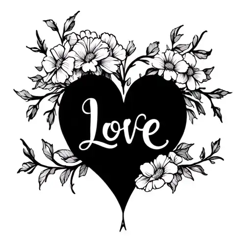 A Heart-shaped Bouquet Of Flowers With Vines Intertwining To Form The Word 'Love'