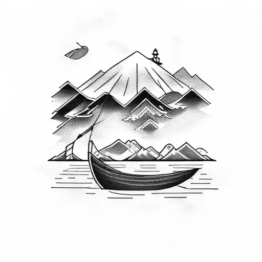 A Peaceful Lakeside Scene With A Fishing Boat And Mountains In The Background