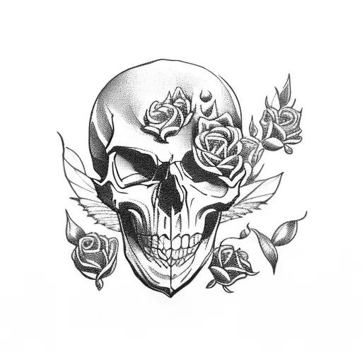 Skull With Fangs Surronded By Roses