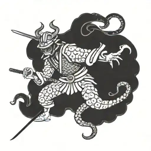 Samurai And Octopus Wrapped