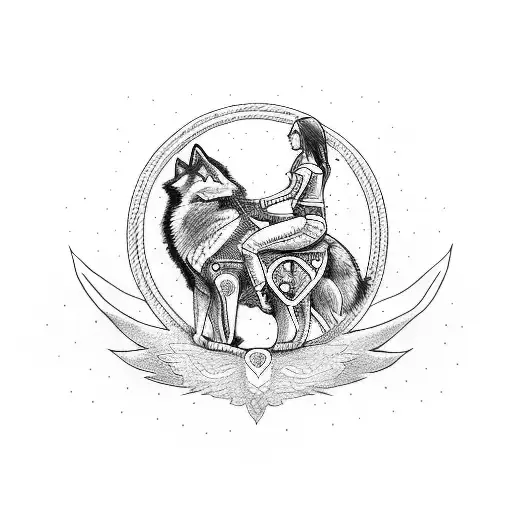 A Badass Girl Riding A Motorcycle With A Wolf Companion