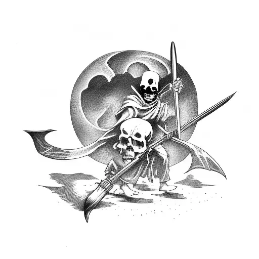 Grim Reaper With A Barbell And The Moon As The Blade Of His Sickle