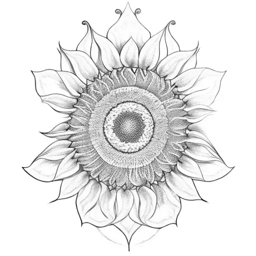 Melanin-infused Sunflower With Intricate Blackwork Details