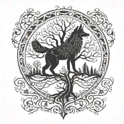 Nordic Tree Of Life And Wolf