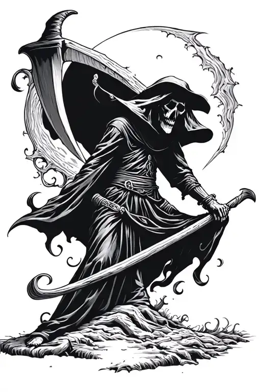 Grim Reaper With Scythe Looking Moon