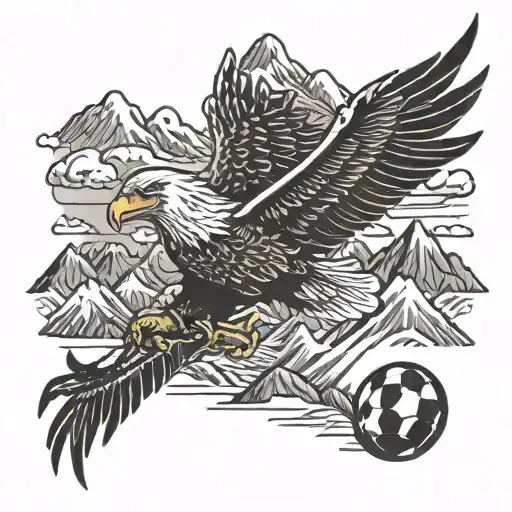 Eagle Over Mountains With Football